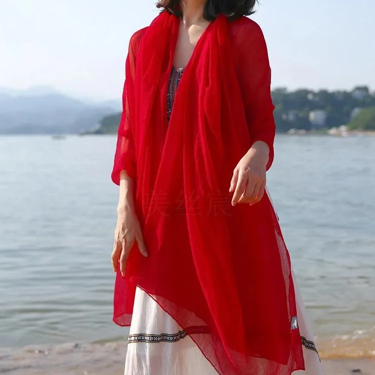 美丝宸纯色大红丝巾140*180沙滩巾四季可用防晒纱巾围巾包头巾