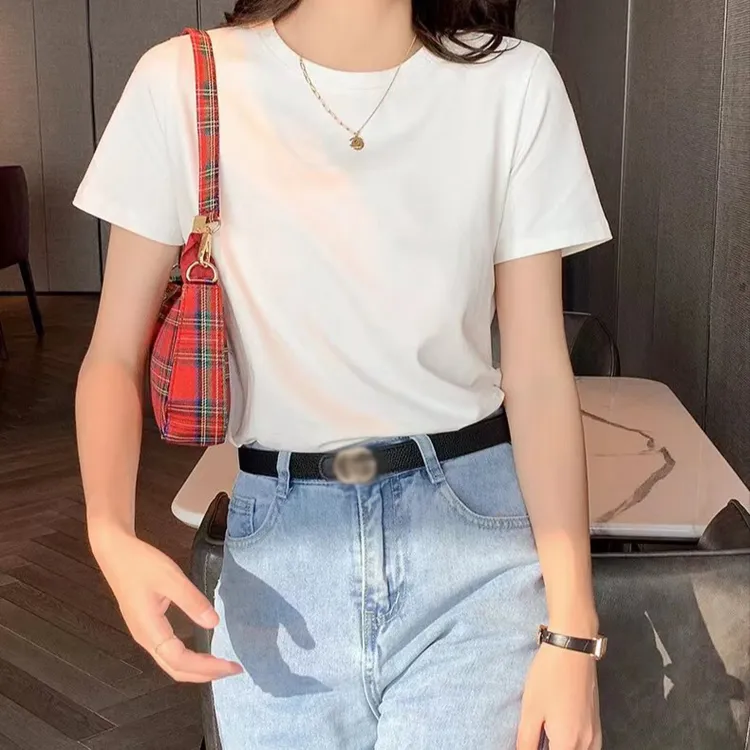 2025年夏季新款百搭纯棉圆领短袖休闲上衣女黑白纯色时尚吉檀三月
