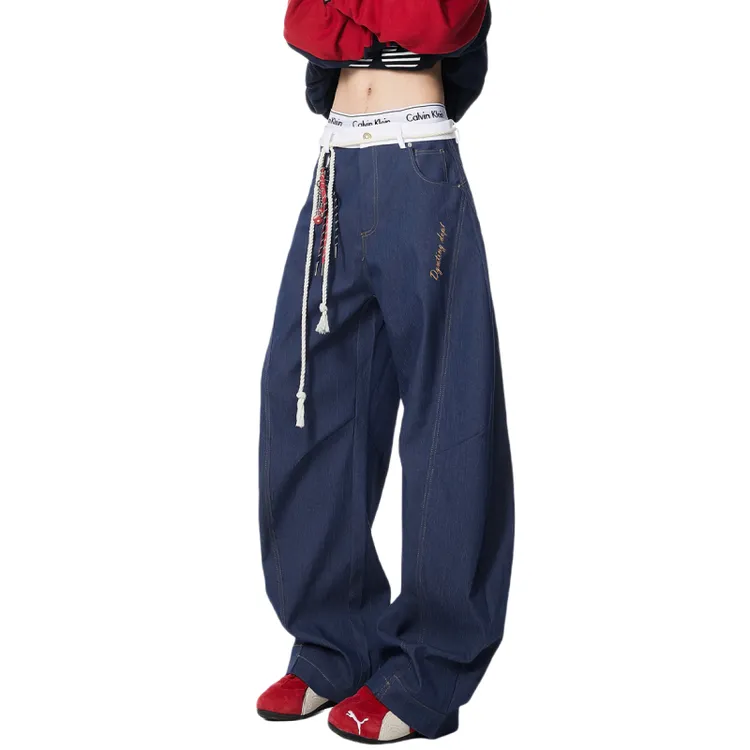 ICCLEK 日系百搭弯刀工装裤2024腰头拼接宽松阔腿爵士舞裤子