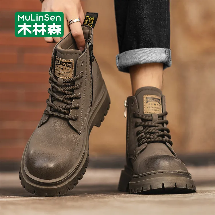 木林森马丁靴子男冬季新款厚底增高工装靴男士户外复古休闲短靴男