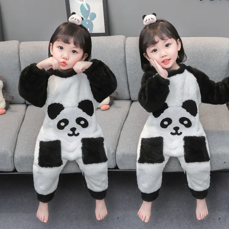 卡通儿童睡衣秋冬季法兰绒款爬服加厚保暖防踢睡袋女童男童家居服