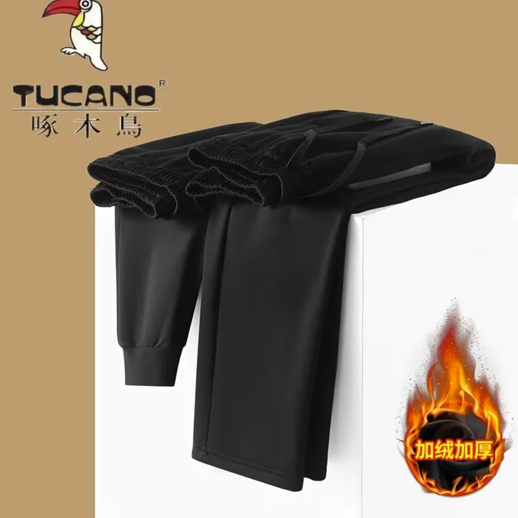 TUCANO/啄木鳥秋冬保暖品质弹力休闲裤男高腰宽松加绒运动长裤子