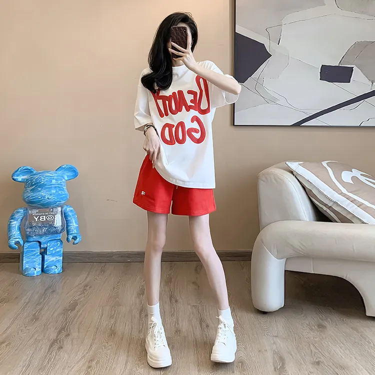 网红短袖短裤运动套装女夏装宽松显瘦时尚洋气减龄休闲两件套跑步