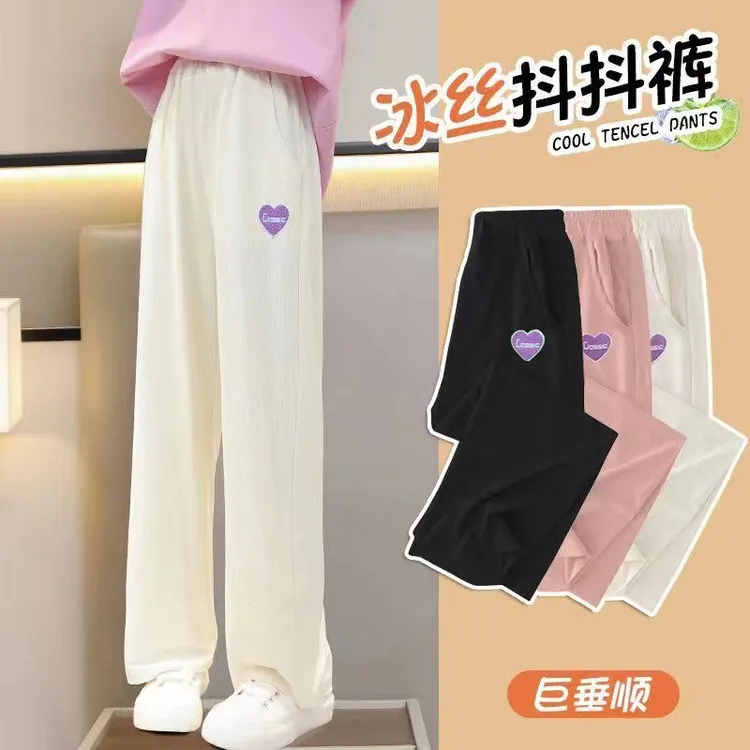 女童阔腿裤夏季薄款儿童休闲冰丝裤子大童直筒运动裤女孩外穿长裤