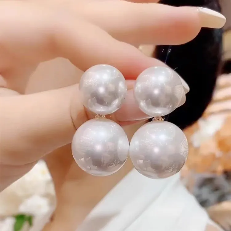 铜合金耳饰 925银针金属高品质双大珠耳钉双11包邮小众耳环E004