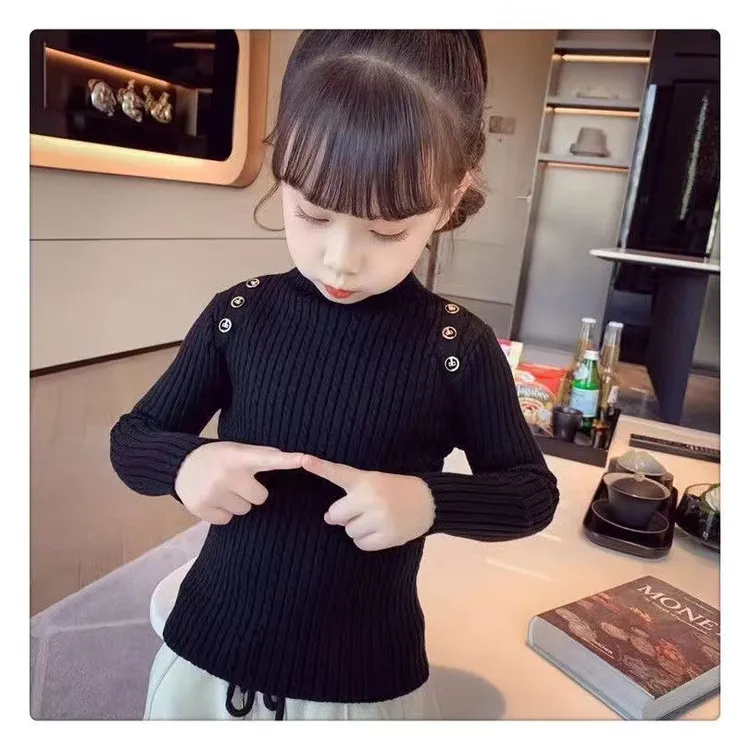 女童厚款时尚休闲风毛衣纯色加厚女针织衫套头童装常规洋气冬季