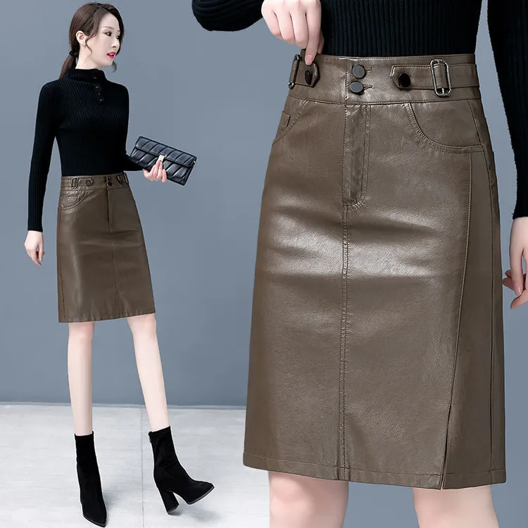 皮裙女秋2025新款洋气外穿大码包臀女士pu皮半身裙高腰a字中长裙