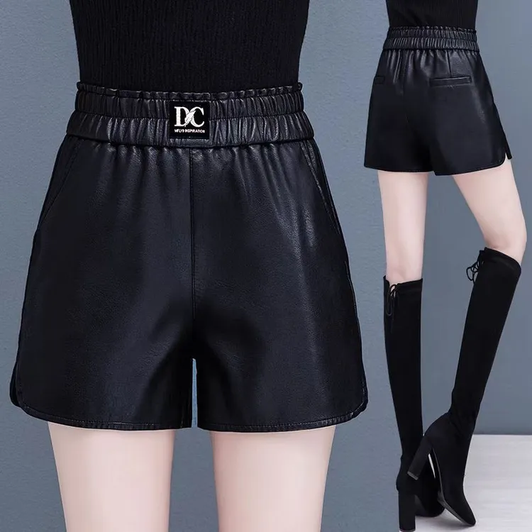 皮短裤女2025新款秋冬季外穿高腰靴裤黑色百搭a字阔腿显瘦pu皮裤