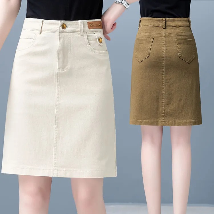 2025新款a字半身裙女夏季高腰显瘦百搭休闲纯棉包臀一步裙中长款