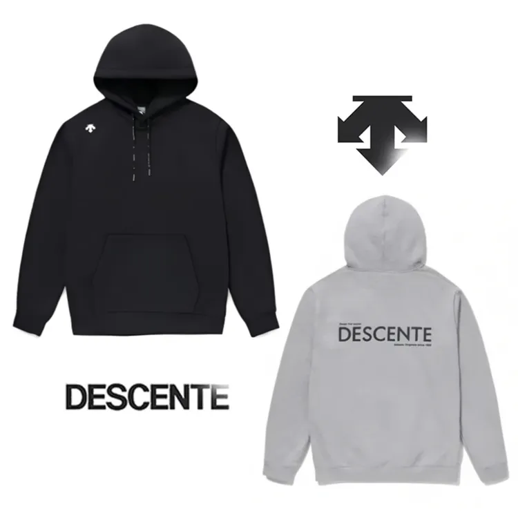 DESCENTE迪桑特连帽卫衣刺绣LOGO加绒秋冬保暖舒适宽松男女胶印款