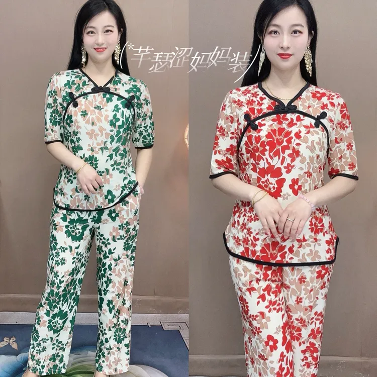春夏季碎花复古常熟新中式民族风套装显瘦时尚中国风洋气妈妈装