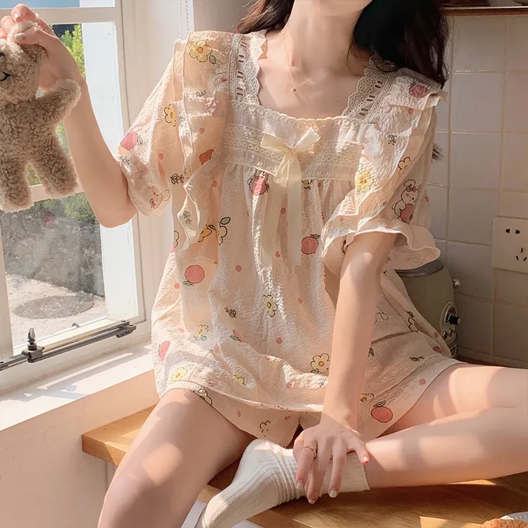 套头女睡衣夏天甜美蕾丝ins少女薄款网红宽松时尚韩版睡衣家居服