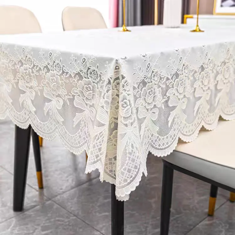 pvc桌布免洗防油防水蕾丝餐桌布轻奢高级感塑料长方形现代茶几布