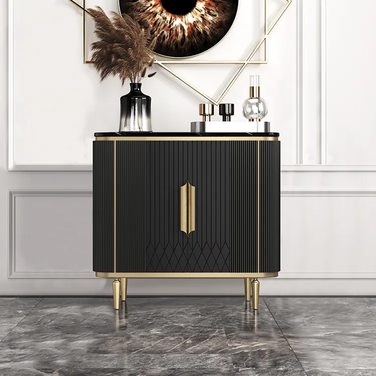 意式轻奢玄关柜现代简约入户高档靠墙储物柜客厅大理石实木餐边柜