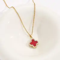 合金项链 四叶草项链小众轻奢ins风百搭坠链女红色简约秋冬毛衣链