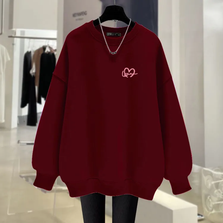 2025春秋新款韩版小个子休闲风圆领卫衣女装大码加绒加厚上衣外套