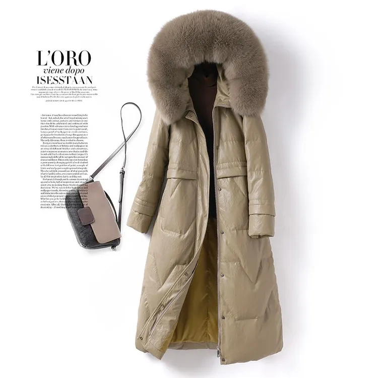 海宁真皮羽绒服女中长款韩版收腰修身绵羊皮皮衣冬季加厚保暖外套