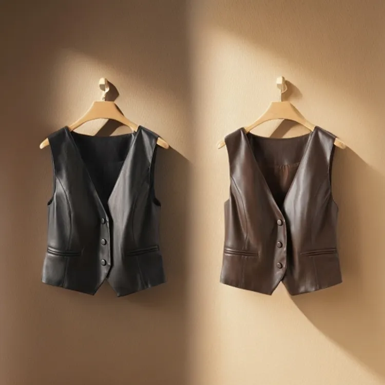 新款海宁真皮马甲女绵羊皮背心坎肩V领修身显瘦百搭上衣2025春装