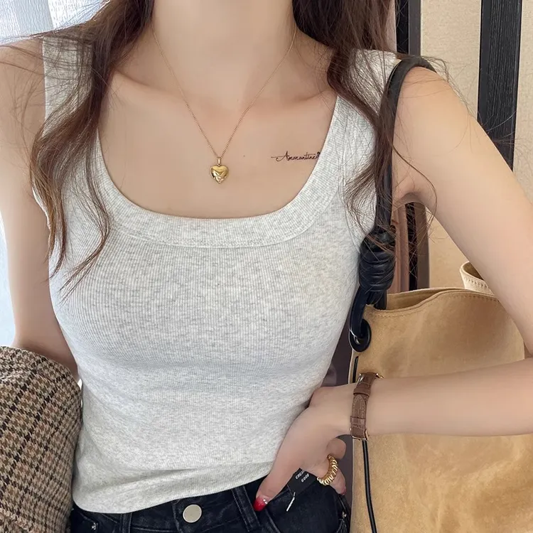 打底小背心女2025新款内搭白色吊带夏季外穿灰设计感大码纯棉上衣