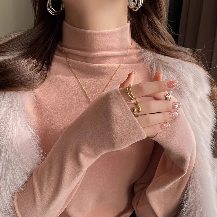 粉色打底衫女2025新款秋冬加绒加厚半高领内搭高级感中领上衣