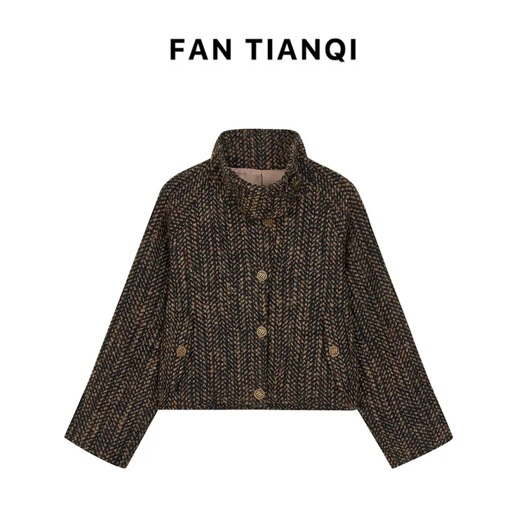 范天奇/FAN TIANQI 【秘鲁之约】大立领鱼骨纹羊毛外套FWOT979