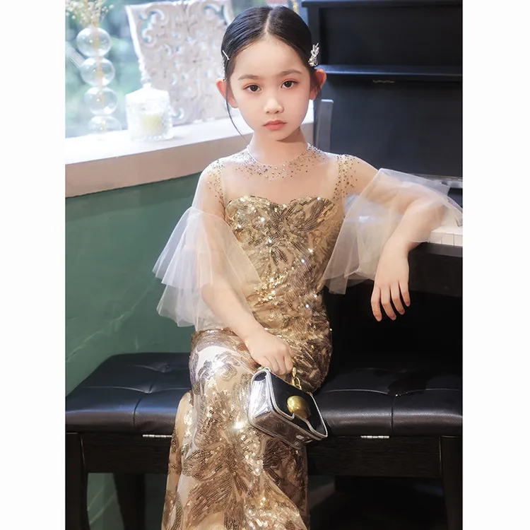 【钰格格】金色女童晚礼服2024新款夏季生日晚会主持人晚会演出服亮