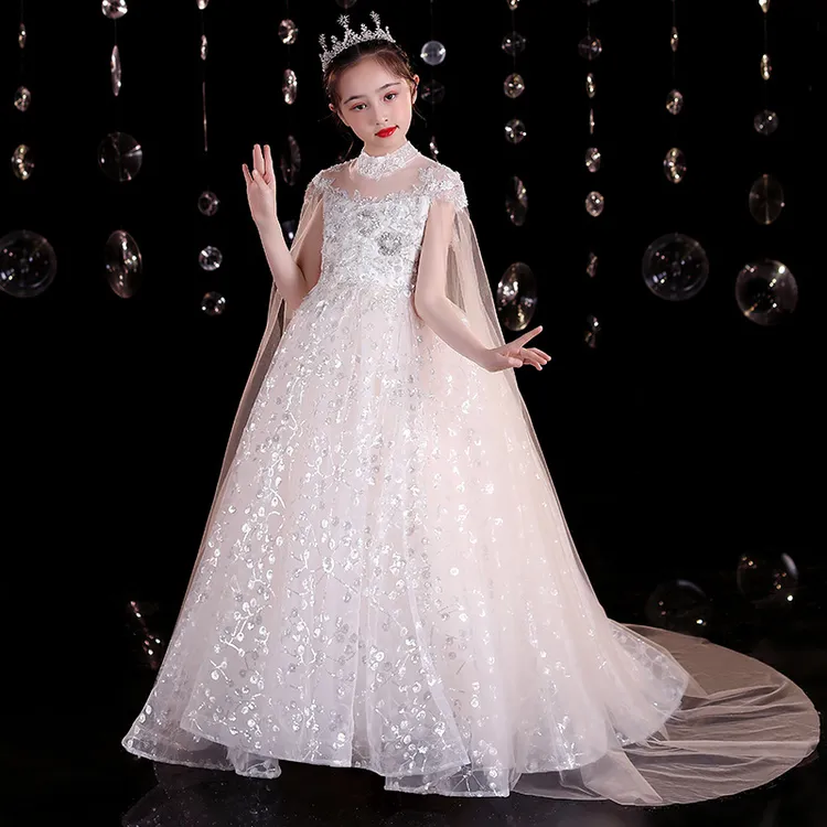 【钰格格】儿童拖尾晚礼服公主裙春季洋气花童婚礼女童主持人钢琴演