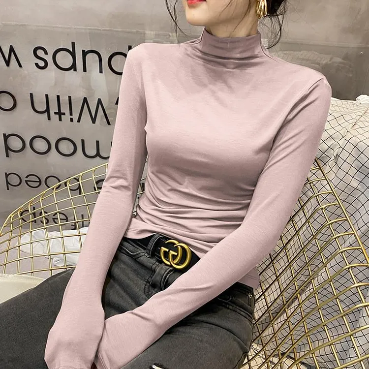 莫代尔半高领长袖打底衫女2023春秋冬新款修身内搭高级感洋气上衣