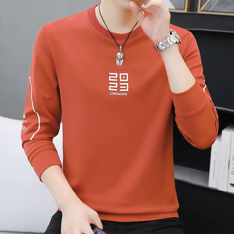 男士卫衣厚款套头简约百搭刺绣圆领休闲长袖打底衫卫衣男款潮流