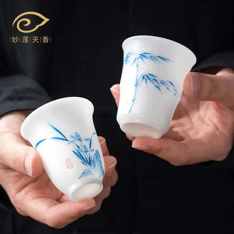 妙莲天香冰种玉瓷手绘主人杯单杯德化陶瓷功夫茶具杯品茗杯茶杯
