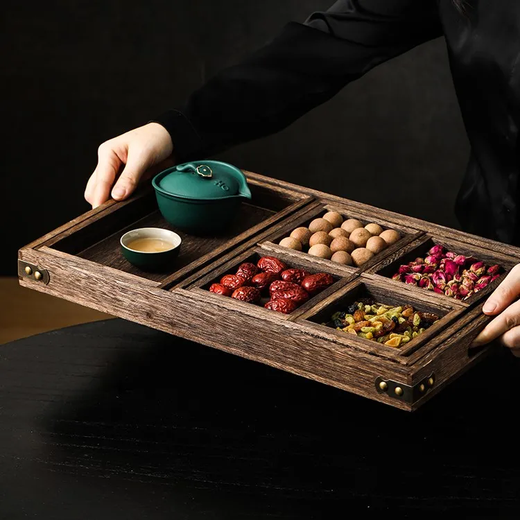 中式围炉煮茶点心下午茶点盘糕点零食小吃干果家用客厅干果盘托盘