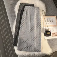 植绒爱心波点毛呢短裙女冬百搭高腰显瘦小个子中长款A字半身裙