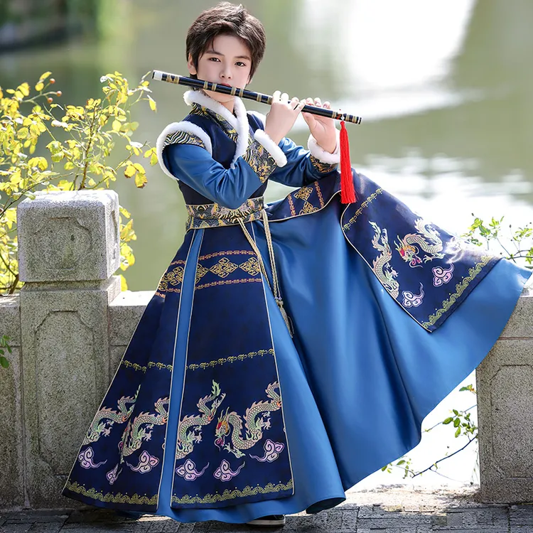 男童汉服冬季新款中国风唐装儿童新中式服装冬款加绒童装古装套装