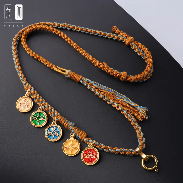 铜合金布艺项链 泰伽佛牌链手工编织藏式唐卡吊坠绳吊坠专用绳子