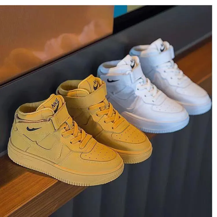 男童AJ真皮小白鞋2025春季新款女童空军一号高帮板鞋儿童爆款潮鞋