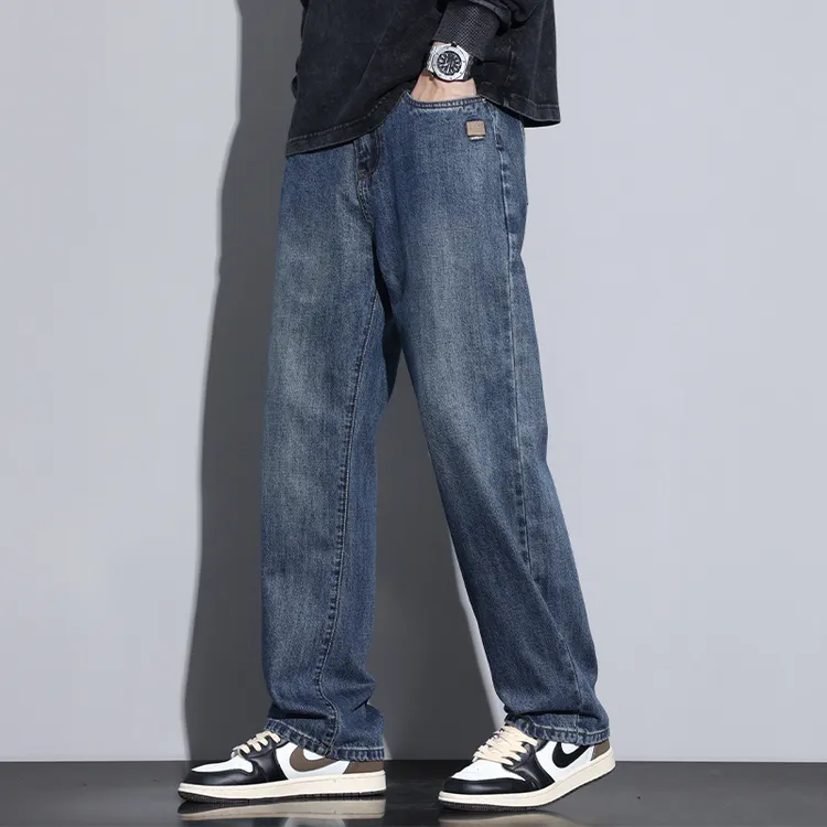Kuvine秋季新款美式简约复古直筒牛仔裤男款男士休闲百搭宽松阔腿