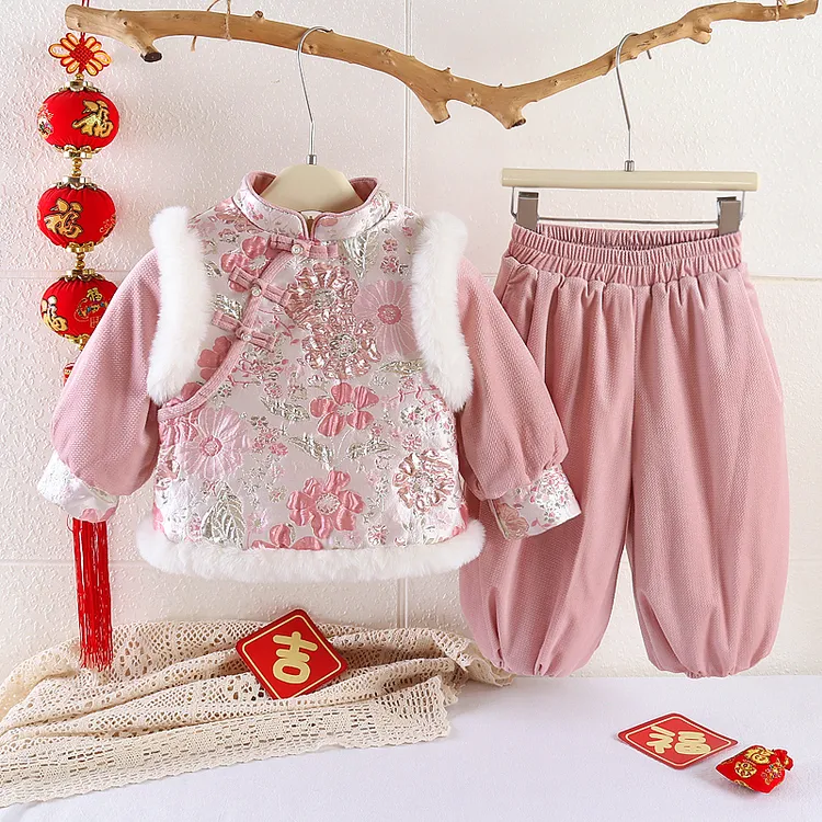【繁花似锦】男女宝宝套装冬季加厚夹棉宝宝中国风套装拜年服喜庆