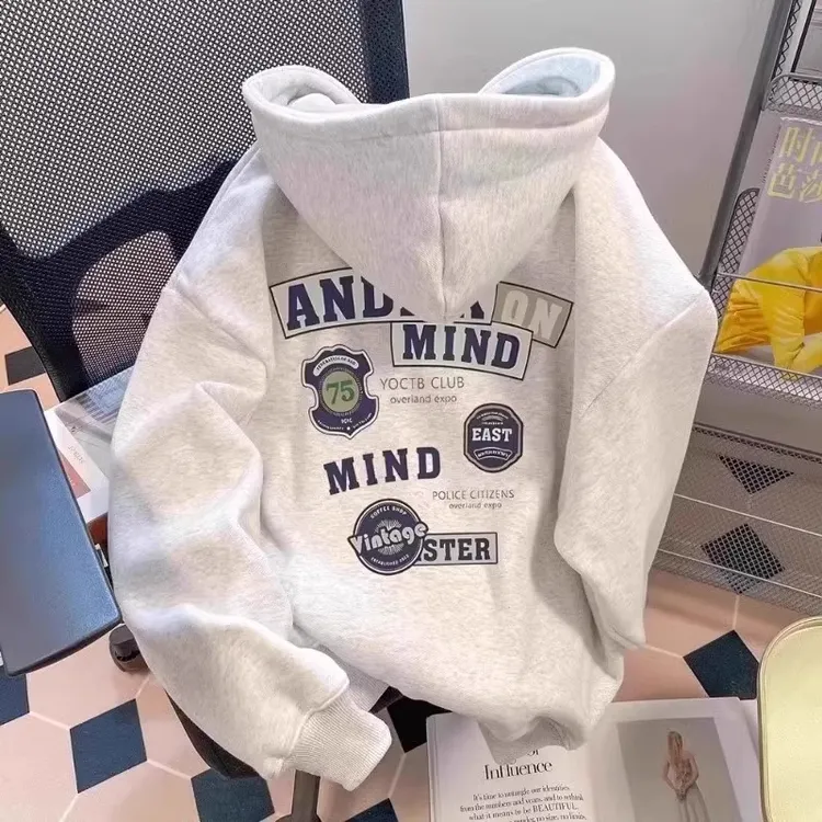 仓石一树美式休闲连帽卫衣男士春秋冬季加绒百搭情侣装上衣服外套