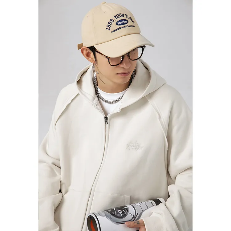 插肩袖重磅连帽卫衣外套男秋冬新款宽松美式刺绣潮牌情侣开衫上衣