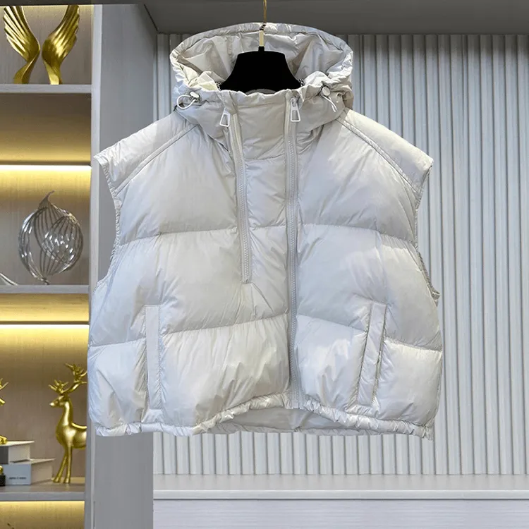 欧货羽绒保暖马甲女新款秋冬季百搭双拉链连帽时尚马夹坎肩上衣潮