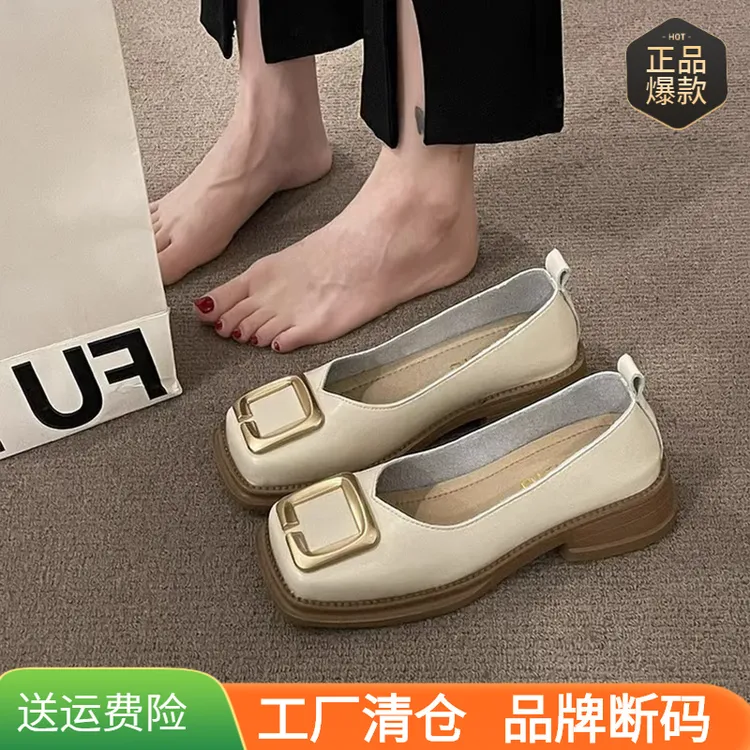 （品牌断码）法式复古小皮鞋女2024秋新款高级感金属方扣玛丽珍鞋气