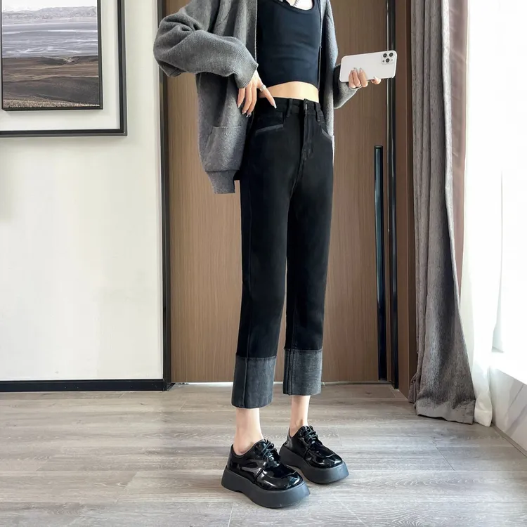 法棍裤高腰八九分小个子窄版小直筒烟管牛仔裤子女款爆款秋季新款