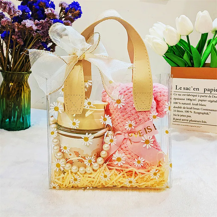 网红实用毛巾金边杯子组合美业开业活动女生商务伴手礼蓝色白色