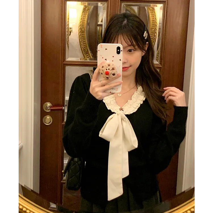 设计感蝴蝶结绑带针织衫2025秋冬季新款韩系设计稿气质显瘦上衣女