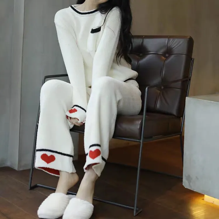 秋冬季新款女士家居服休闲舒适软绵绵睡衣加厚保暖条纹睡衣套装