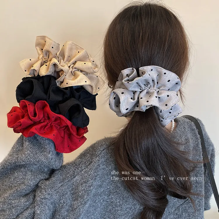 韩系褶皱波点大肠发圈女慵懒风高级感超大号丸子头扎马尾皮筋发绳