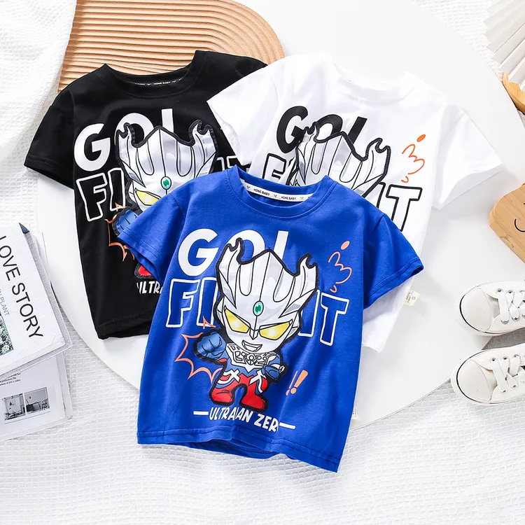 男童短袖发光T恤夏装2024新款洋气宝宝凹凸曼儿童中小童短袖上衣