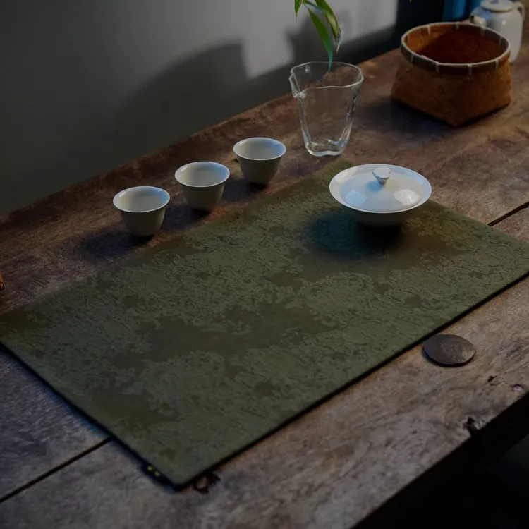 乔木手作 军绿棉麻暗纹 棉麻茶席 素色百搭茶席 吸水干泡茶席