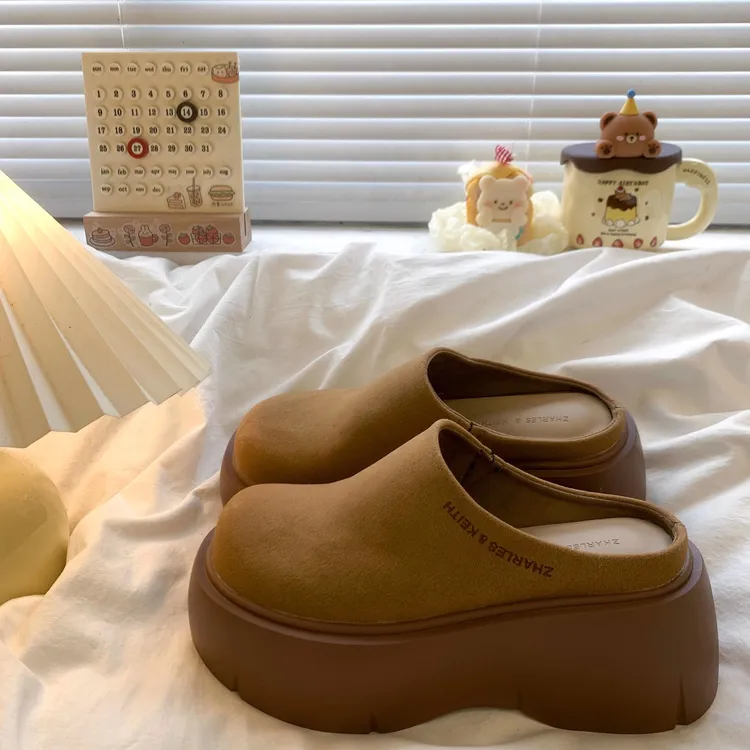 复古松糕厚底包头半拖鞋女外穿2024早秋新款小个子增高防滑勃肯鞋