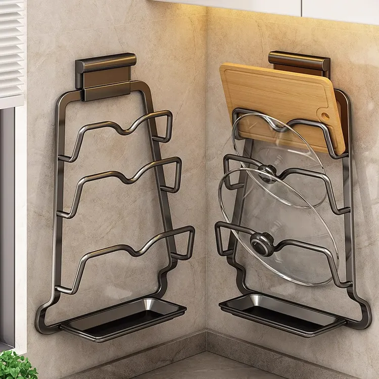 锅盖架壁挂式免打孔厨房置物架多功能家用收纳架菜板架多层砧板架